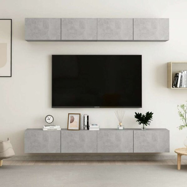Modern Fali TV Szekrény Szett - 100cm Beton Szürke