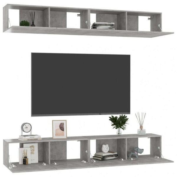 Modern Fali TV Szekrény Szett - 100cm Beton Szürke