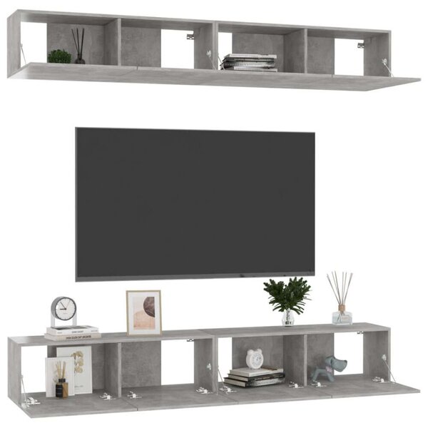 Modern Fali TV Szekrény Szett - 100cm Beton Szürke