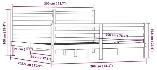VidaXL Szürke Tömör Fenyőfa Ágykeret - 200x200 cm