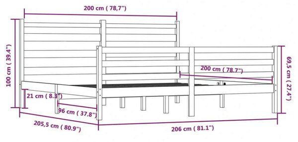 VidaXL Szürke Tömör Fenyőfa Ágykeret - 200x200 cm