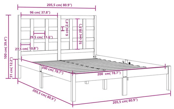 VidaXL fekete tömör fa ágykeret 200 x 200 cm