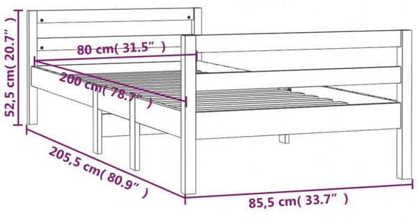 VidaXL fehér tömör fenyőfa ágykeret 80 x 200 cm