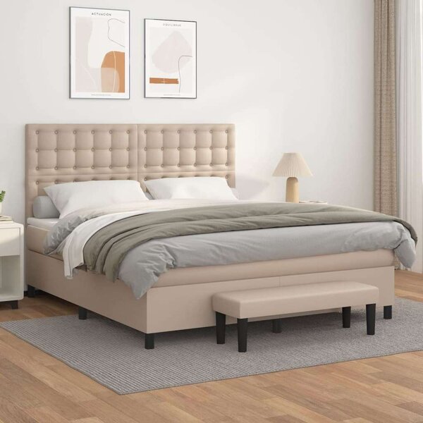 VidaXL cappuccino színű műbőr rugós ágy matraccal 160 x 200 cm