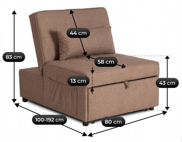 Dönthető, alvófunkciós fotel iberis 80 cm barna, fotel
