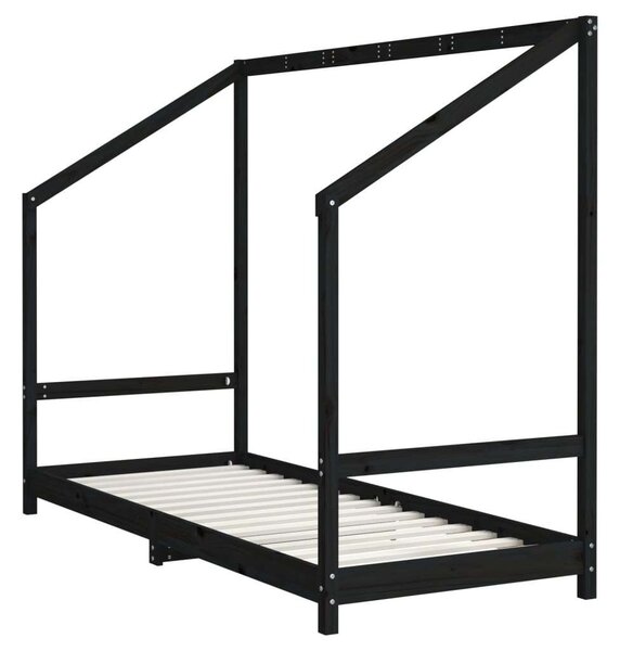VidaXL fekete gyerek tömör fenyőfa ágykeret 2 x (80 x 200) cm