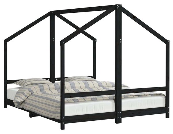 VidaXL fekete gyerek tömör fenyőfa ágykeret 2 x (80 x 200) cm