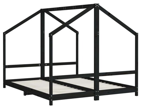 VidaXL fekete gyerek tömör fenyőfa ágykeret 2 x (80 x 200) cm