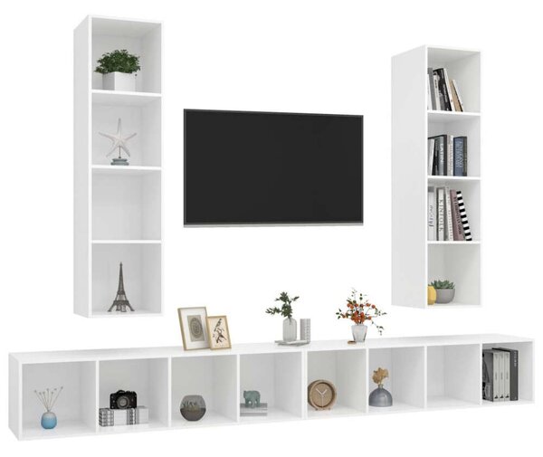 VidaXL 4 db fehér forgácslap falra szerelhető TV-szekrény