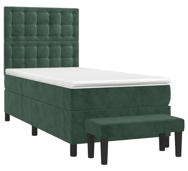 VidaXL sötétzöld bársony rugós ágy matraccal 90 x 200 cm