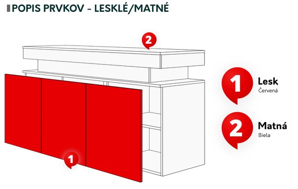 Szekrény Lesteralo 3D 160 (fekete + fényes fekete) (LED világítással)