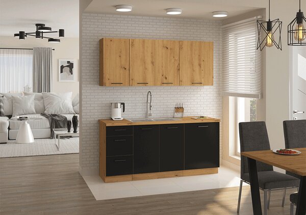 Z0ND0 Sarok felső konyhaszekrény Meriel 60/60 GN-72 1F (fekete + artisan tölgy). 1033986