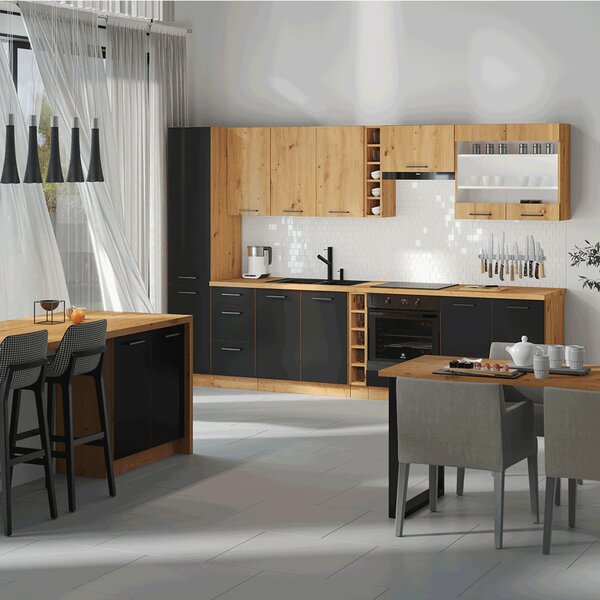 Z0ND0 Sarok felső konyhaszekrény Meriel 60/60 GN-72 1F (fekete + artisan tölgy). 1033986