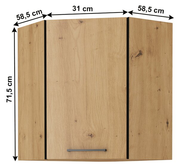 Z0ND0 Sarok felső konyhaszekrény Meriel 60/60 GN-72 1F (fekete + artisan tölgy). 1033986