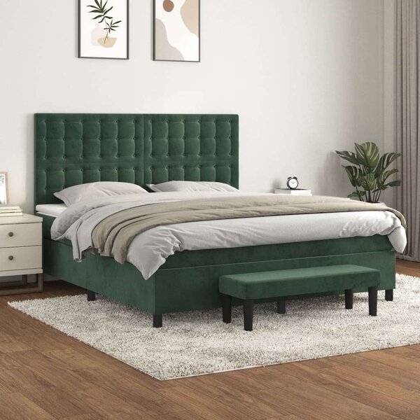 VidaXL sötétzöld bársony rugós ágy matraccal 160x200 cm