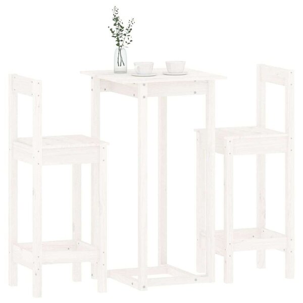 VidaXL 3 részes fehér tömör fenyőfa bárszett