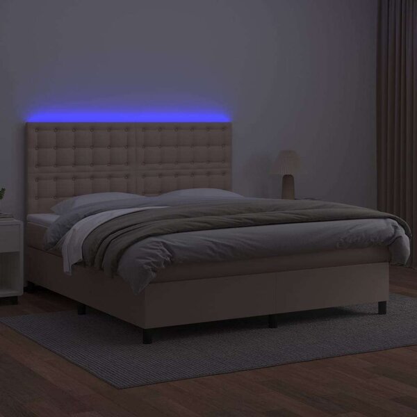VidaXL cappuccino színű műbőr rugós ágy matraccal és LED-del 160x200cm