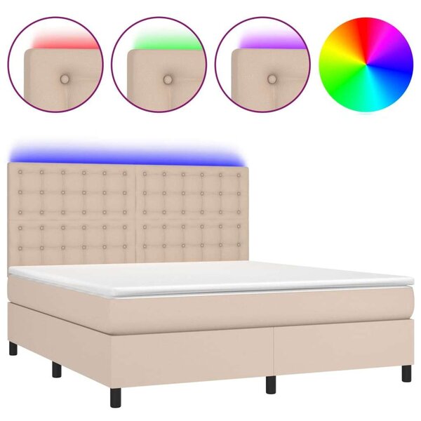 VidaXL cappuccino színű műbőr rugós ágy matraccal és LED-del 160x200cm