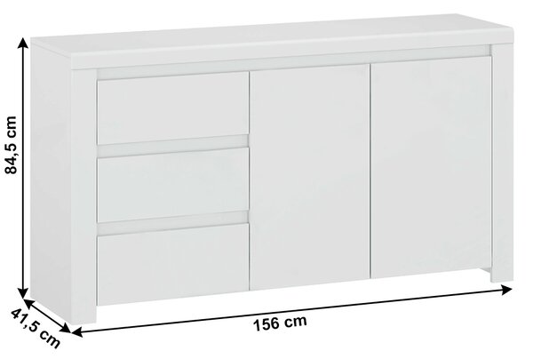 Komód Lafer 2D3S (fényes fehér)