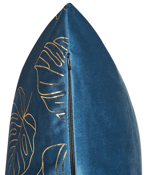 2 db díszpárna DELICIOSA Bársony 45 x 45 cm Kék Növénymintás