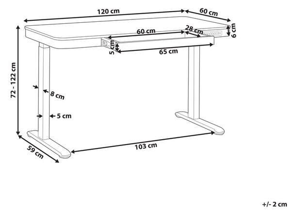 Fekete színű elektromosan állítható asztal USB csatlakozóval 120 x 60 cm KENLY