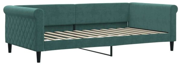 VidaXL sötétzöld kihúzható bársony heverő matraccal 100 x 200 cm