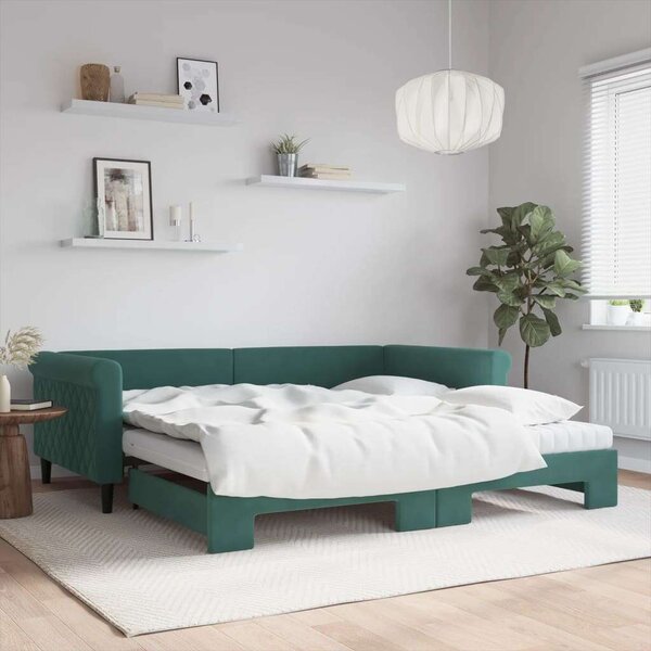 VidaXL sötétzöld kihúzható bársony heverő matraccal 100 x 200 cm