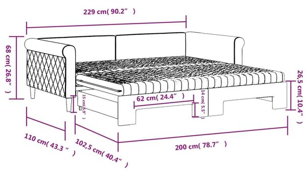 VidaXL sötétzöld kihúzható bársony heverő matraccal 100 x 200 cm