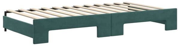 VidaXL sötétzöld kihúzható bársony heverő matraccal 100 x 200 cm