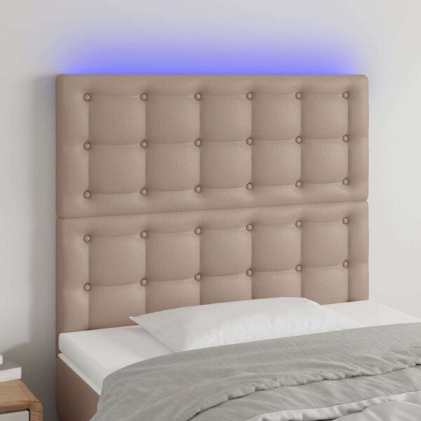Cappuccino műbőr led-es fejtámla 90x5x118/128 cm