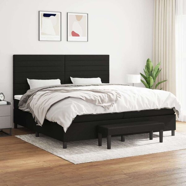 VidaXL Ágy - 200x200 cm - Fekete Szövet - Zsebrugós Matraccal