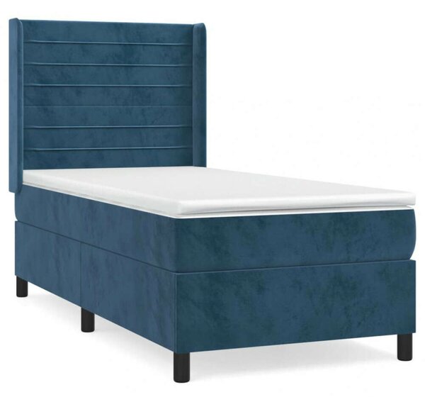 VidaXL sötétkék bársony rugós ágy matraccal 90x190 cm