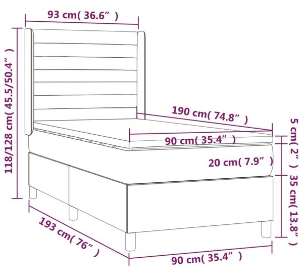 VidaXL sötétkék bársony rugós ágy matraccal 90x190 cm