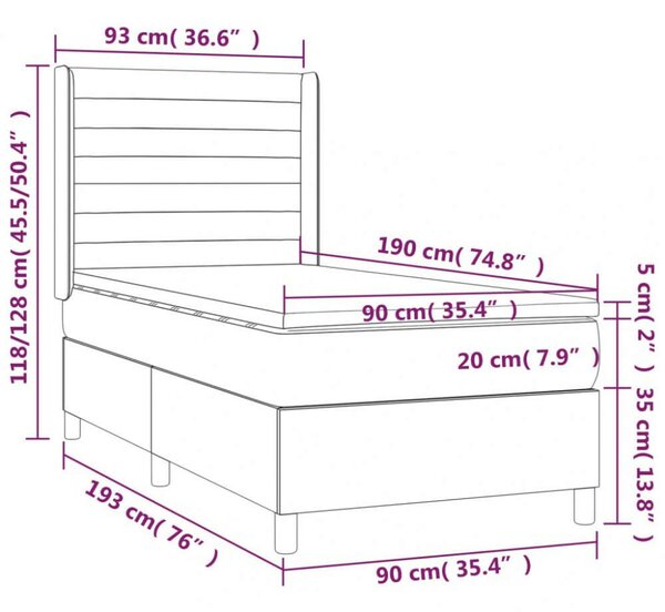 VidaXL sötétkék bársony rugós ágy matraccal 90x190 cm