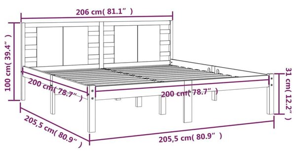 VidaXL Szürke Tömör Fenyőfa Ágykeret - 200x200 cm