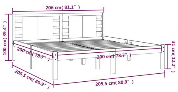 VidaXL Szürke Tömör Fenyőfa Ágykeret - 200x200 cm