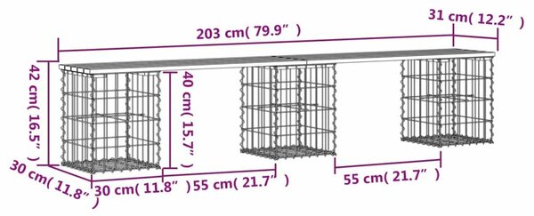 Fenyőfa Gabion Kerti Pad - 203cm