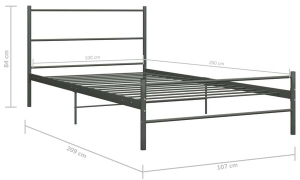 VidaXL Fém Ágykeret - Egyszemélyes - 100x200 cm - Szürke