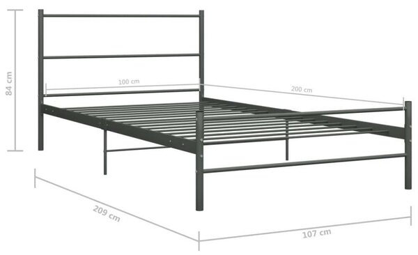 VidaXL Fém Ágykeret - Egyszemélyes - 100x200 cm - Szürke