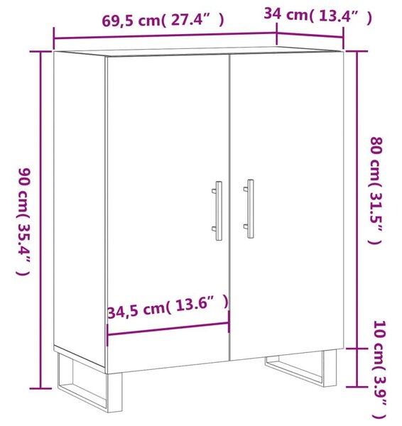 VidaXL szürke sonoma színű szerelt fa tálalószekrény 69,5 x 34 x 90 cm