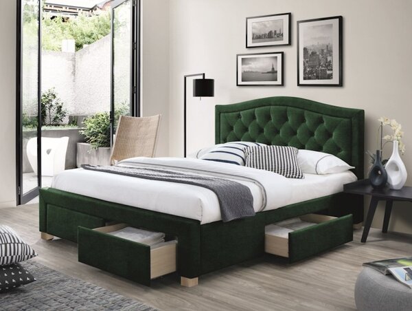 KARMEN Velvet kárpitozott ágy, 160x200, zöld tap. 119
