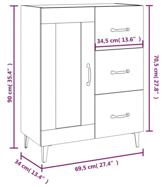 VidaXL betonszürke szerelt fa tálalószekrény 69,5 x 34 x 90 cm