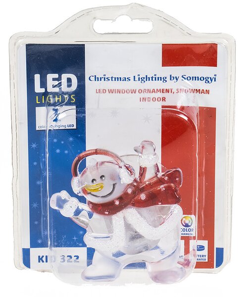 Színváltós LED ablakdísz, hóember
