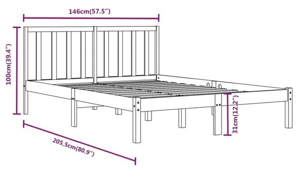 VidaXL fekete tömör fenyőfa ágykeret 140x190 cm