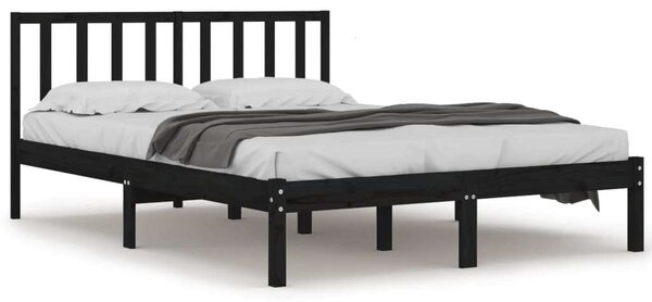 VidaXL fekete tömör fenyőfa ágykeret 140x190 cm