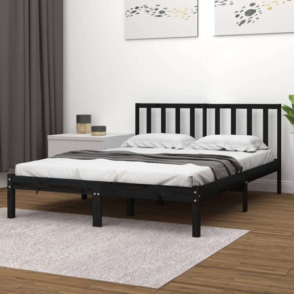 VidaXL fekete tömör fenyőfa ágykeret 140x190 cm
