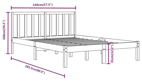 VidaXL fekete tömör fenyőfa ágykeret 140x190 cm