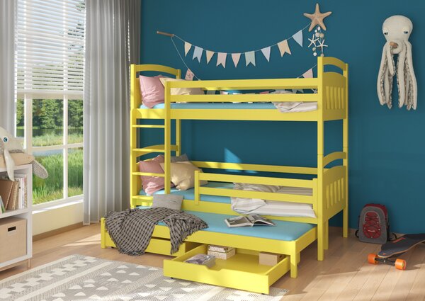 SALDO gyermek emeletes ágy nyomtatással + 3x matrac, 80x180/80x170, sárga