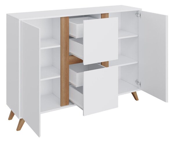 Komód Mavenoa 100, Laminált forgácslap, 95x130x35cm, Arany tölgy, Fehér