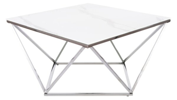 PRATA A II dohányzóasztal, 80x45x80, fehér márvány/ezüst
